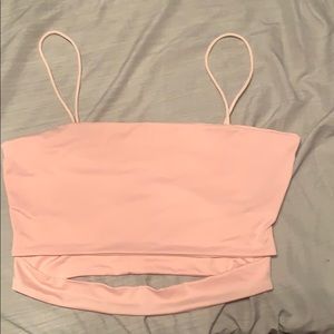 Pink crop top with split in middle